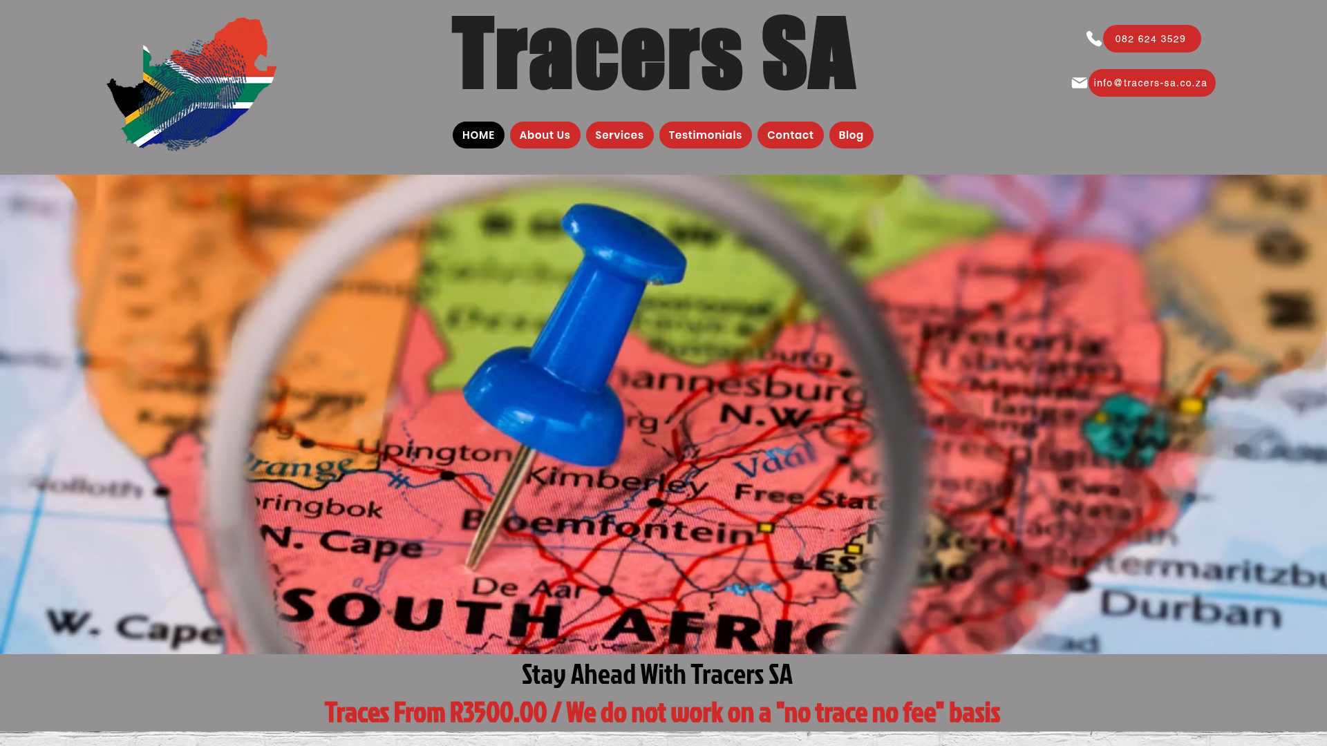 Web design project for Tracers SA — a South African tracing and investigation firm based in Gauteng